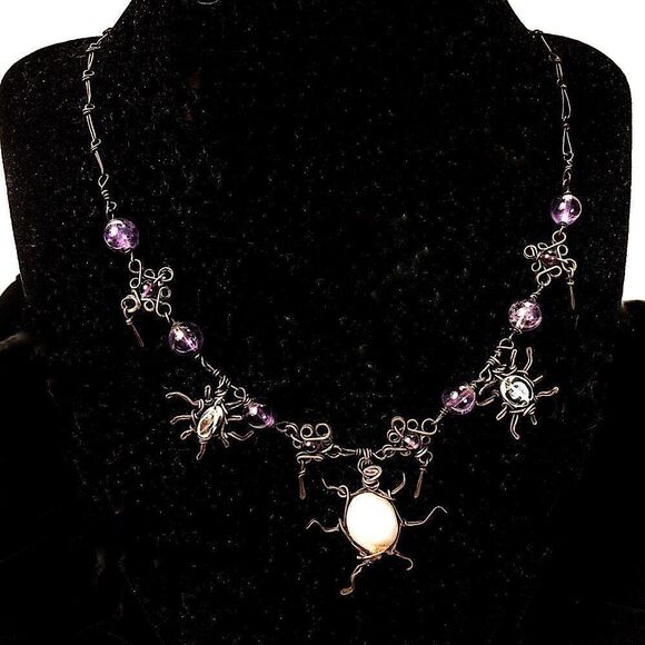 Bronzed Wire and Bead Matinee Necklace - Picture 1 of 7